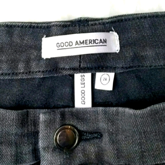 Good American Good Leg Black Wash High Rise curvy distressed Skinny Jeans - Picture 3 of 7